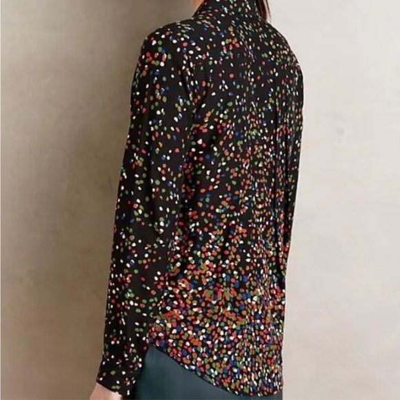 Maeve Anthropologie Shirt Wynwood Confetti Button Down Blouse Black Top Sz 4 - Picture 2 of 15